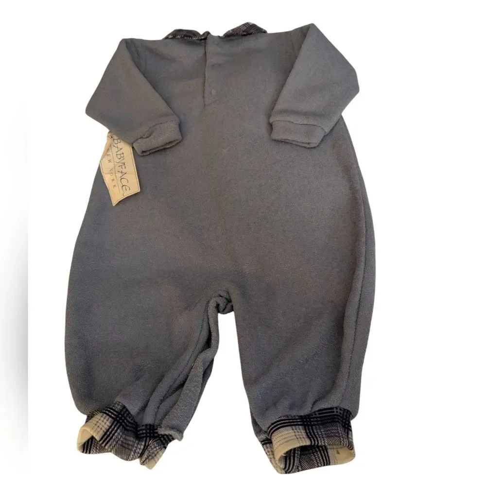 Vintage Baby Face New York blue embroidered teddy bear‎ outfit